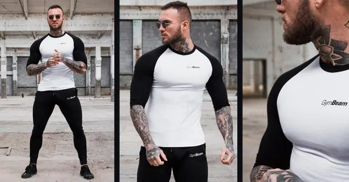 Men's T-shirt Fitted Sleeve White Black - GymBeam