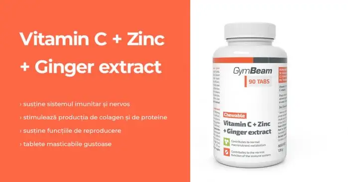  Tablete masticabile de Vitamina C + zinc + extract de ghimbir - GymBeam